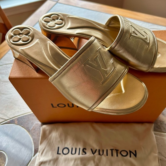 Louis Vuitton Shoes - Louis Vuitton Metallic Gold Slide Sandals, size 40/9.5